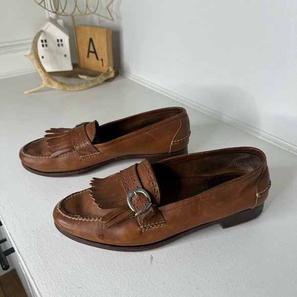 Vintage Cole Haan Country Brown Leather Kiltie Loafers with Buckle - Men's 11.5 - Picture 1 of 8
